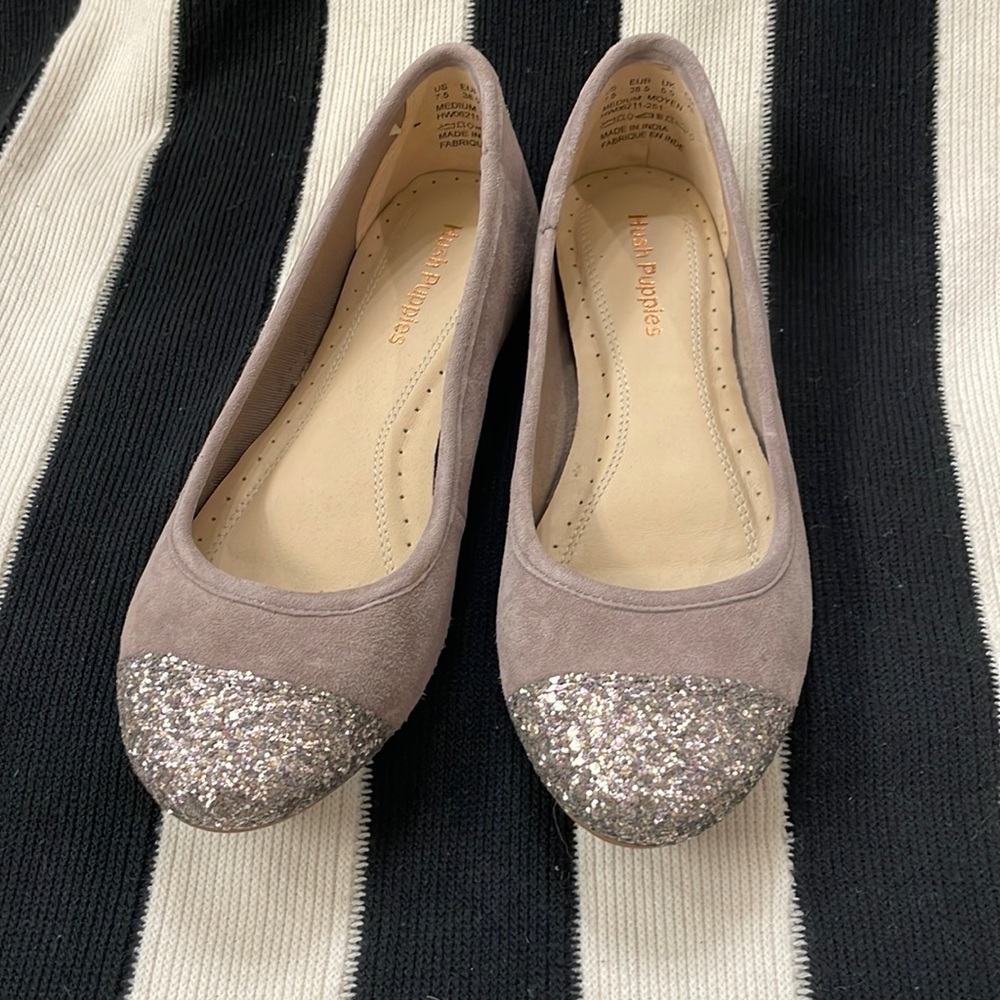 New Hushpuppies Comfy Grey Flats with Silver Glitter